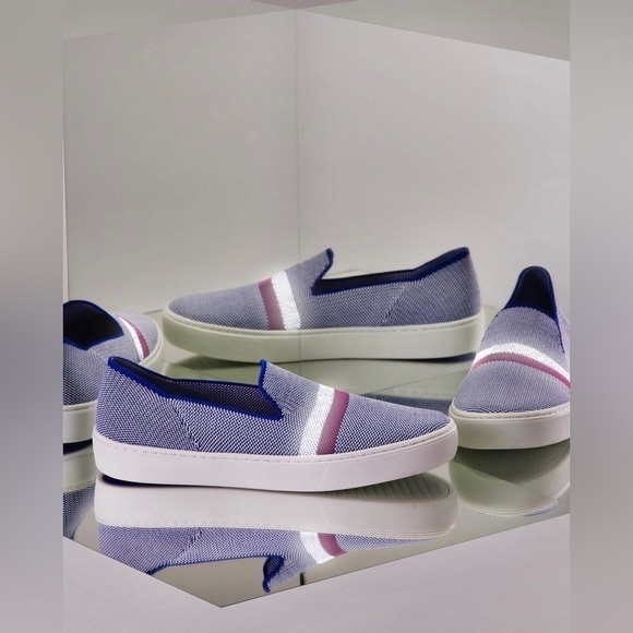Rothy's The Sneaker Slip On in Blue Reflective Stripe 5 - Picture 2 of 11